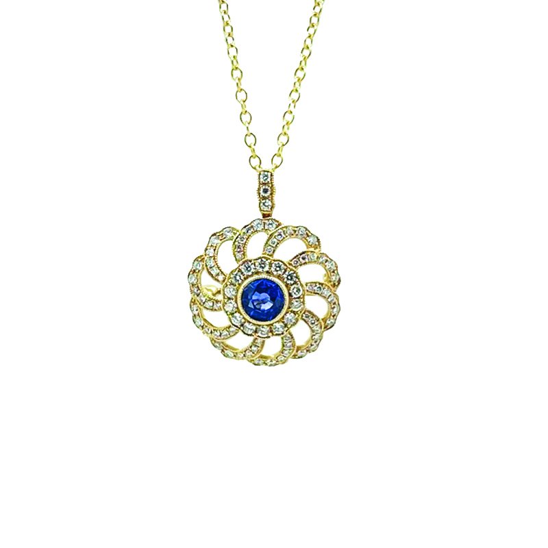 18ct Yellow Gold Saphire and Diamond Pendant Necklace £2520.00