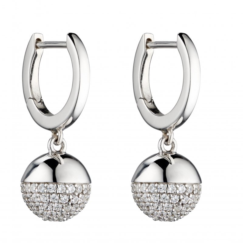 Silver Cubic Zirconia Pave Ball Huggie Earrings £105.00