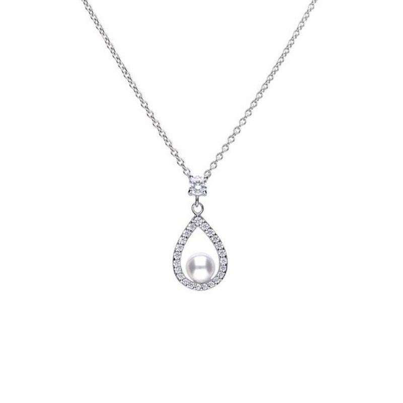 Silver Cubic Zirconia with Pearl & Open Teardrop Necklace £99.00