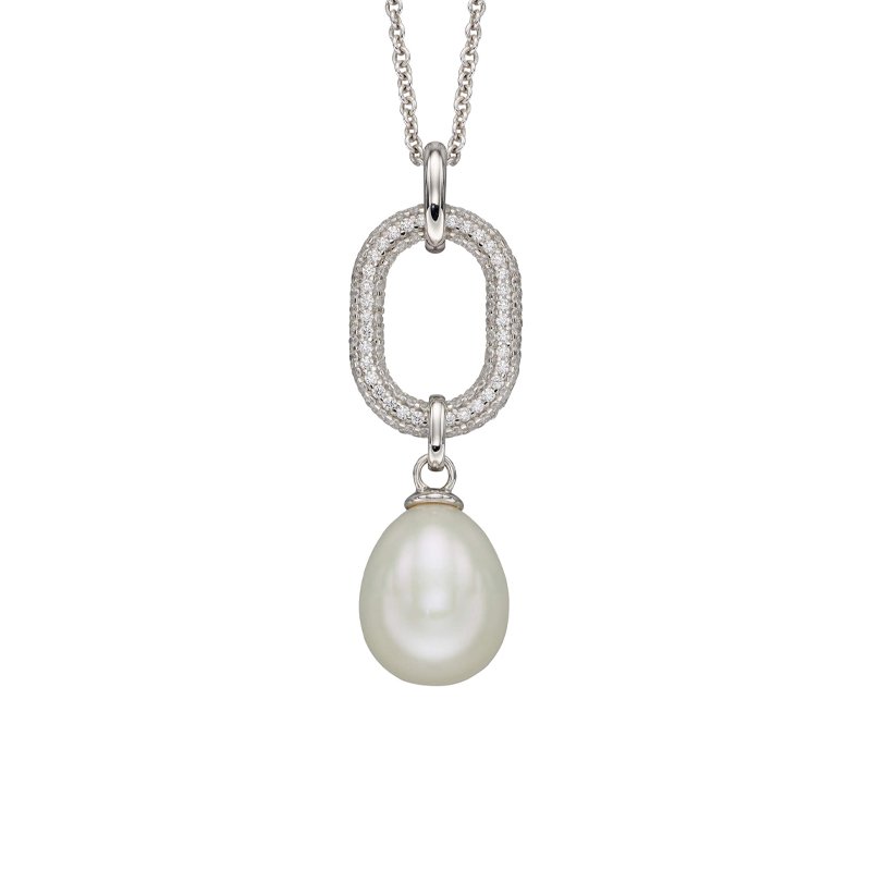 Silver & CZ Pavé with White Freshwater Pearl Necklace £140.00