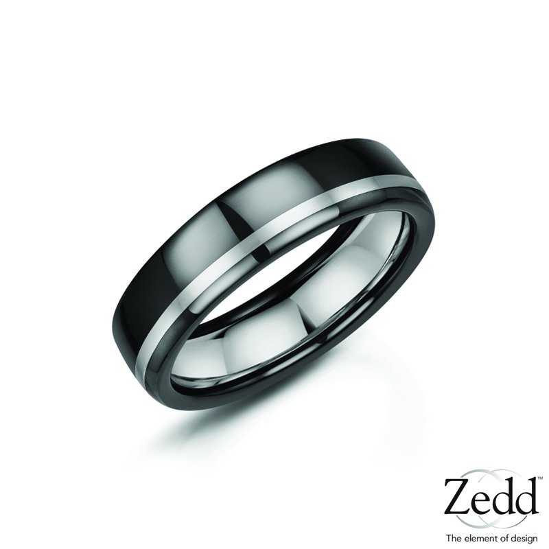 5.8mm Zirconium Ring with Off Centre Silver Inlay £238.00